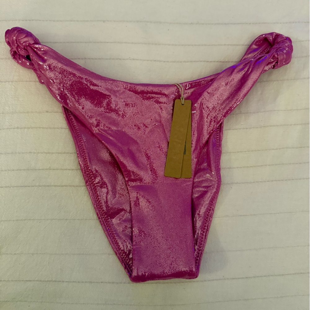 SKIMS Shimmer Knot-Side Bikini Bottom in Hot Pink - Picture 2 of 7